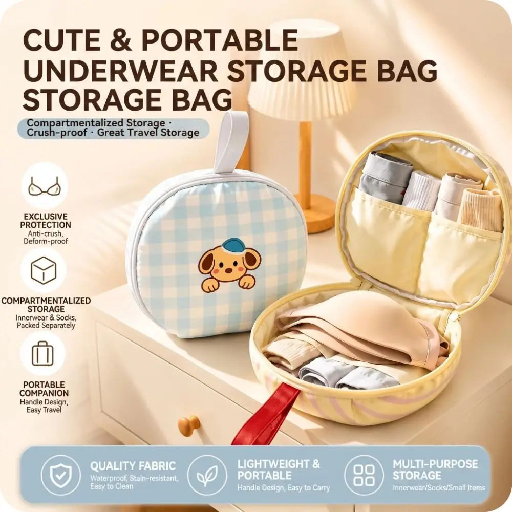 Round Zipper Underwear Storage Bag | Cartoon Travel Organizer