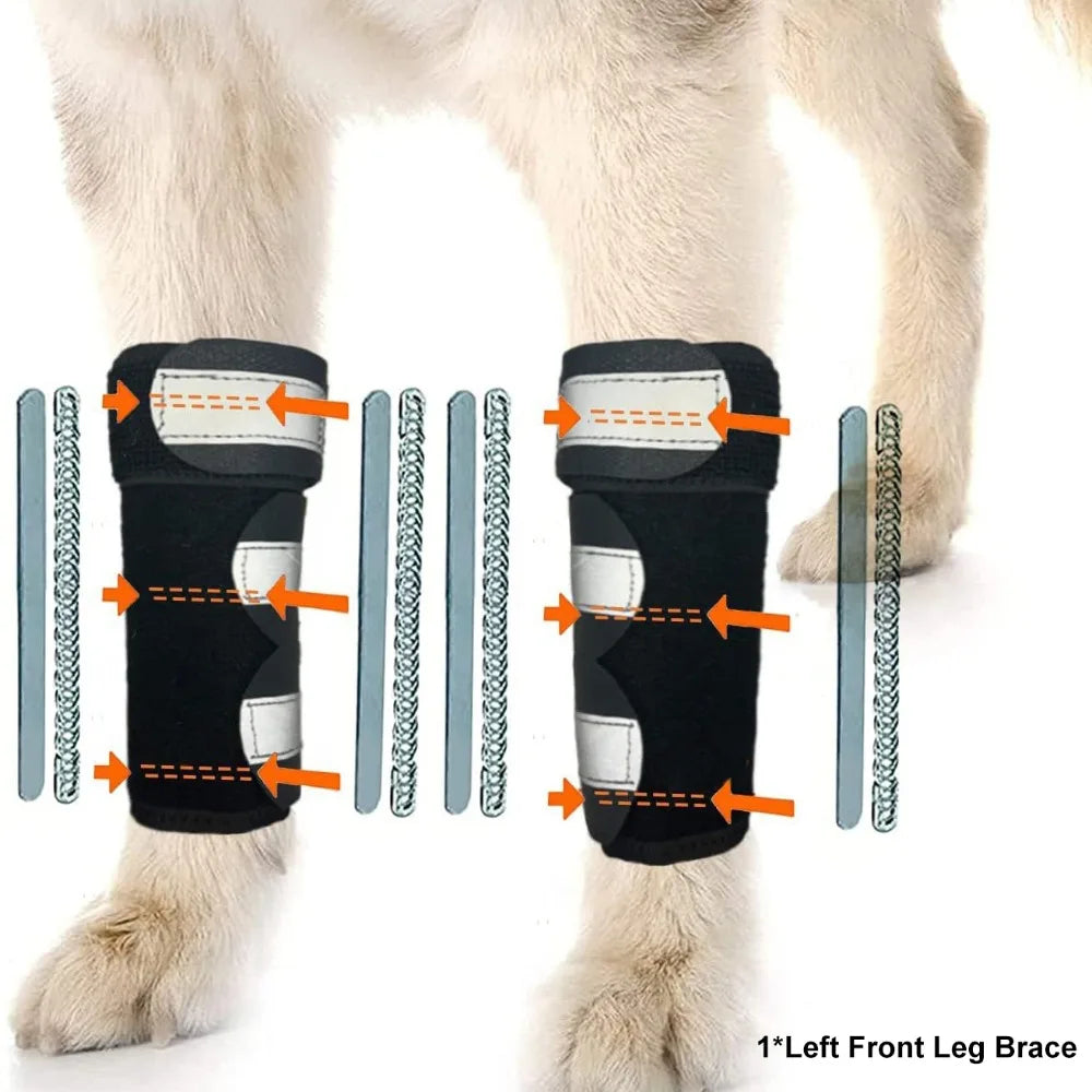 Dog Front Leg Brace – PC Strips, Adjustable & Reflective
