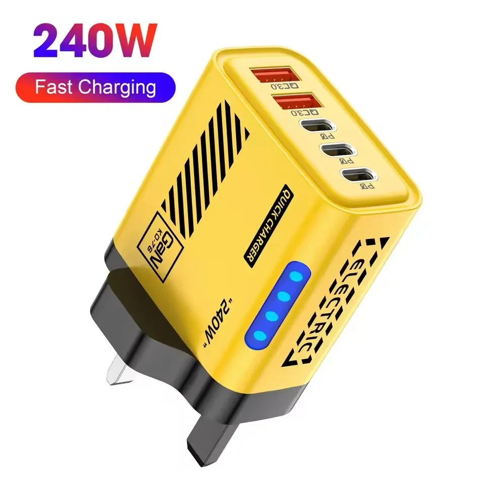 5-in-1 GaN 120W Fast Wall Charger – USB-C PD & USB-A