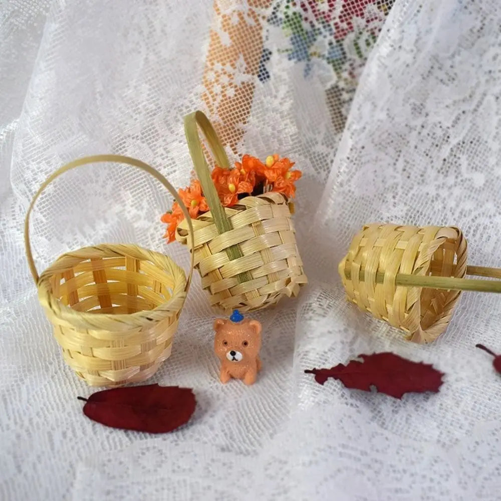 Mini Woven Braid Flower Basket with Handle – Multicolor