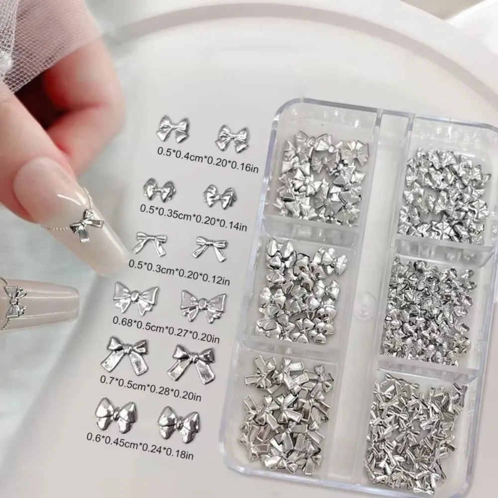 150 Pcs Alloy Nail Charms – Gold & Silver Mini Bow Nail Art