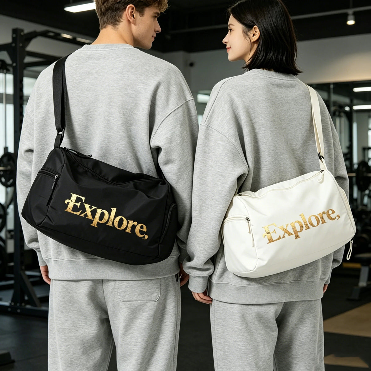 Waterproof Nature Print Gym Duffle Bag with Shoe Pocket