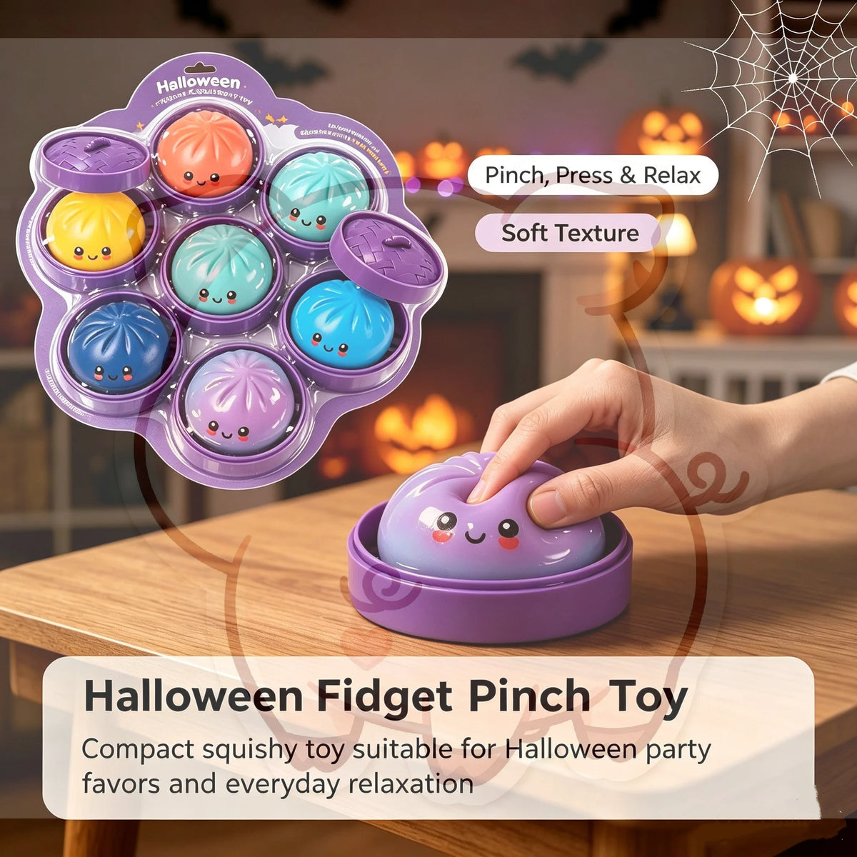 Glitter Halloween Squishy Fidget Toy – Ghost & Pumpkin Squeeze