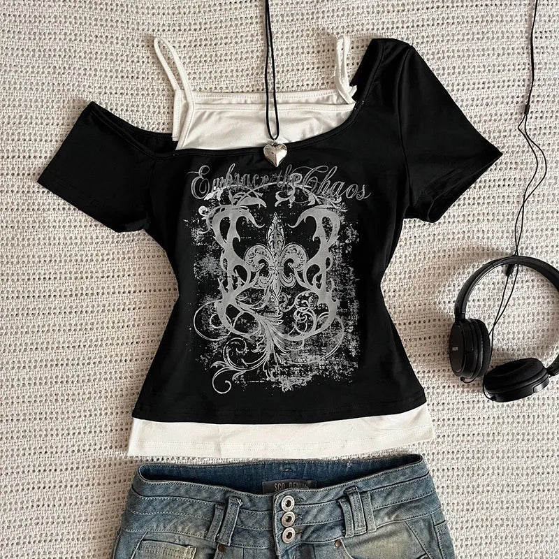 Women's Y2K Punk Gothic Crop Top – Vintage Streetwear Tee