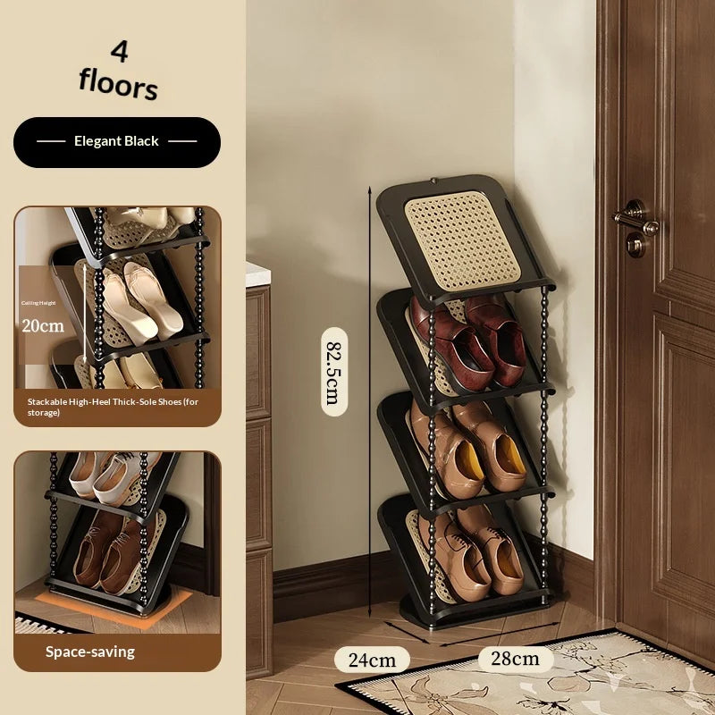 Vintage Rattan Multi-Tier Shoe Rack Entryway Organizer