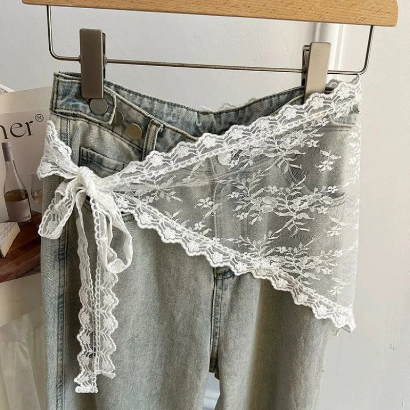 Triangle Lace Waist Scarf – Y2K Floral Embroidery Skirt Trim
