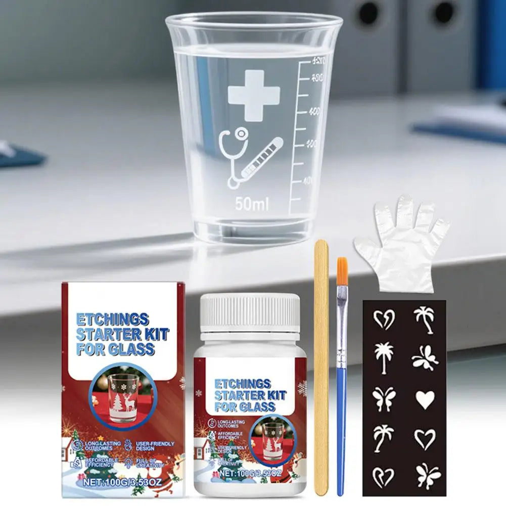 DIY Glass Etching Cream Kit 100g | 6 Tools for Glassware Art
