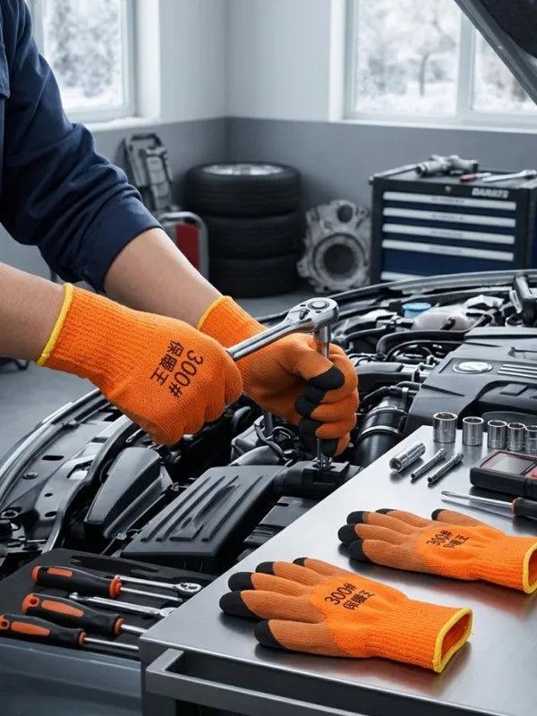 Winter Thermal Work Gloves – Fleece-Lined Nylon Latex Safety Grip