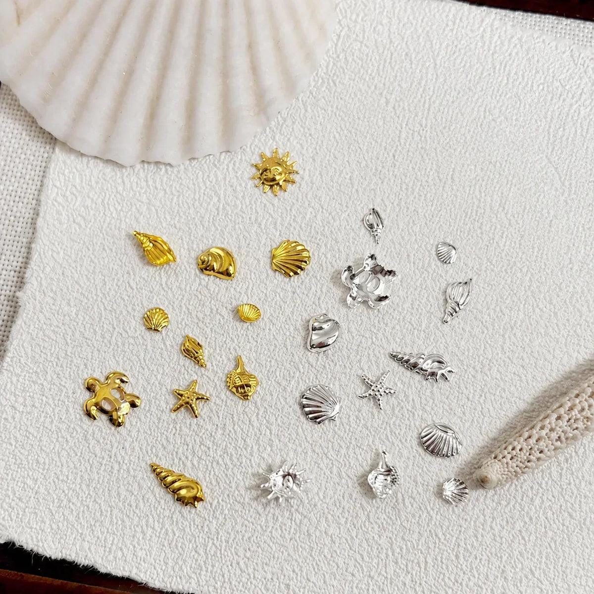 Ocean Metal Nail Charms – 12-Grid Shell Starfish Gold Silver