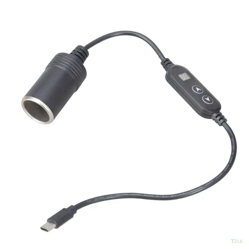 USB-C to Car Cigarette Adapter – Adjustable 5V–20V Voltage Display