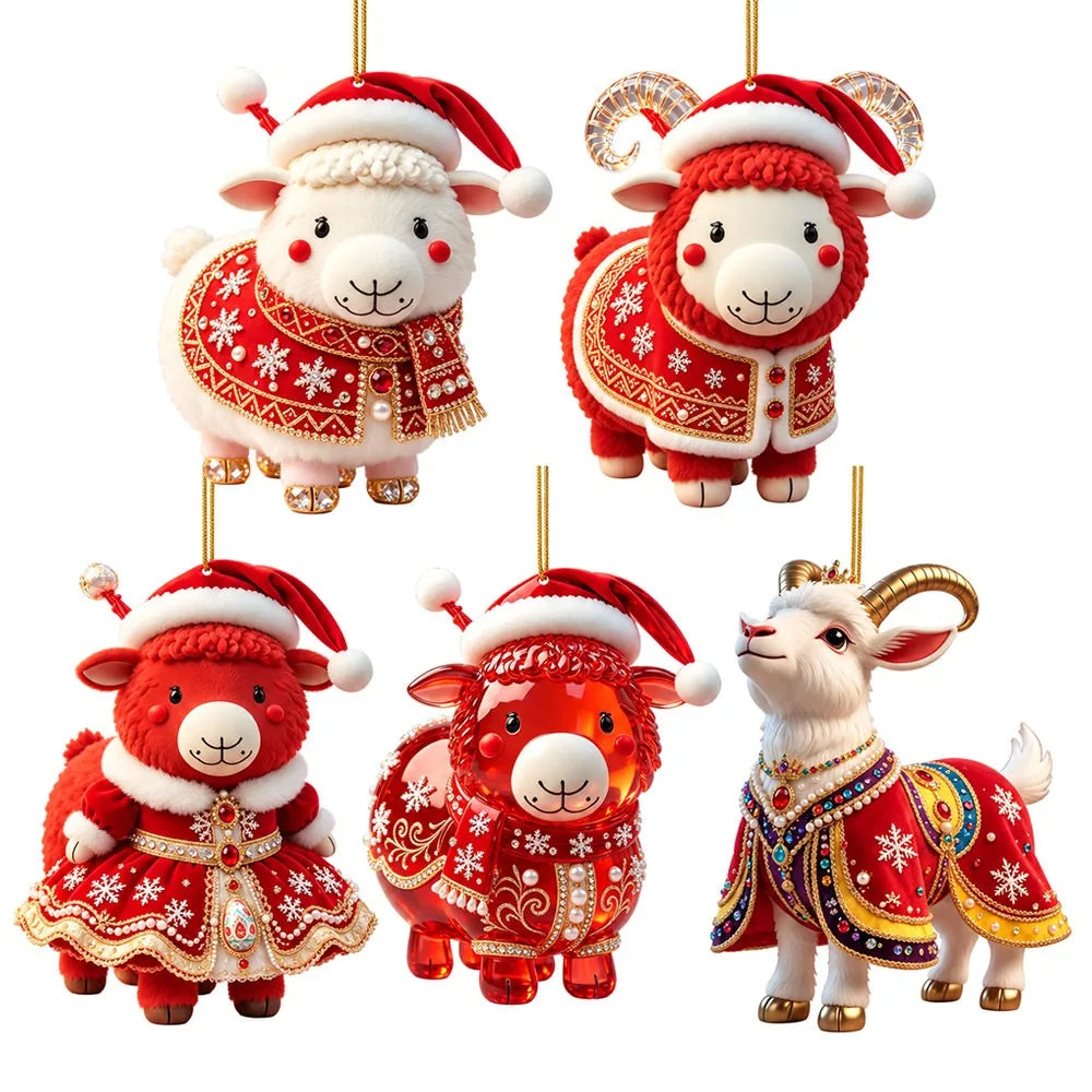 Rhinestone Goat Christmas Ornaments 5-Pack – Acrylic Hanging