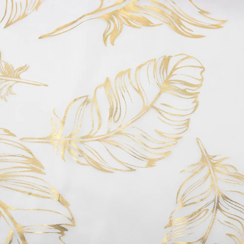 Gold Foil Floral Sheer Curtains – Metallic Voile Drapes 52×63"