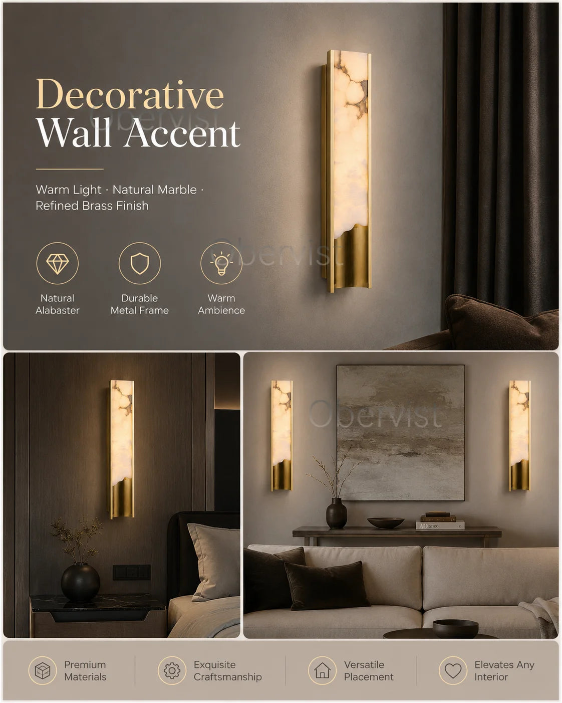 Slim Marble LED Wall Sconce – Vertical Ambient Wall Light