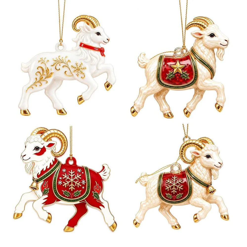 Rhinestone Goat Hanging Ornament Set | Acrylic Holiday Decor