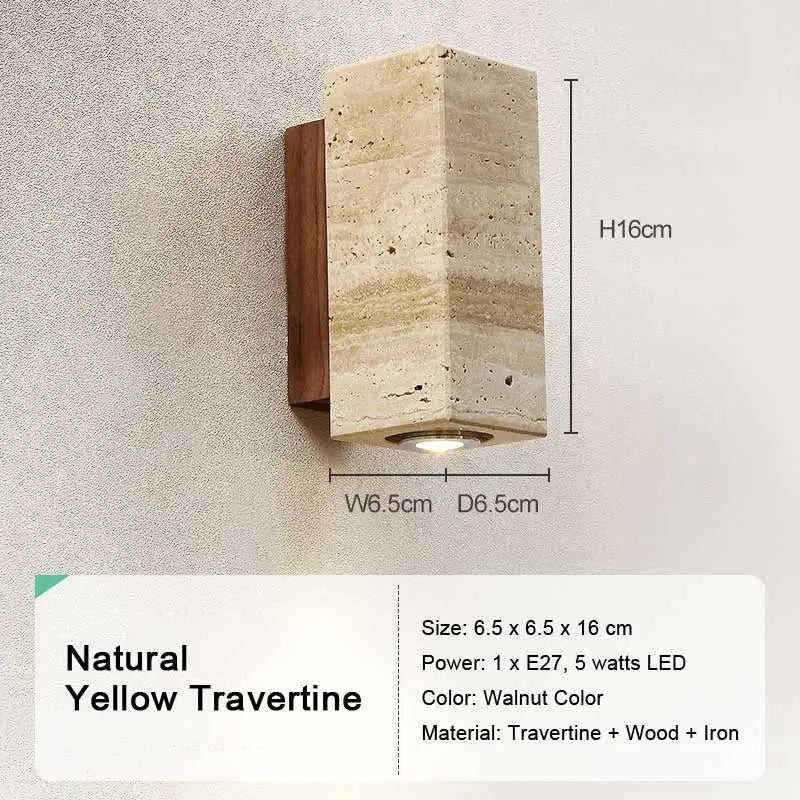 Retro LED Wall Lamp – Natural Yellow Travertine Stone Light