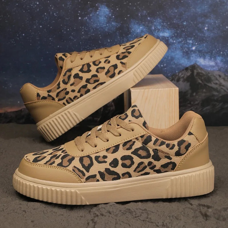 Women's Leopard Print Canvas Sneakers – Lace-Up Casual Shoes