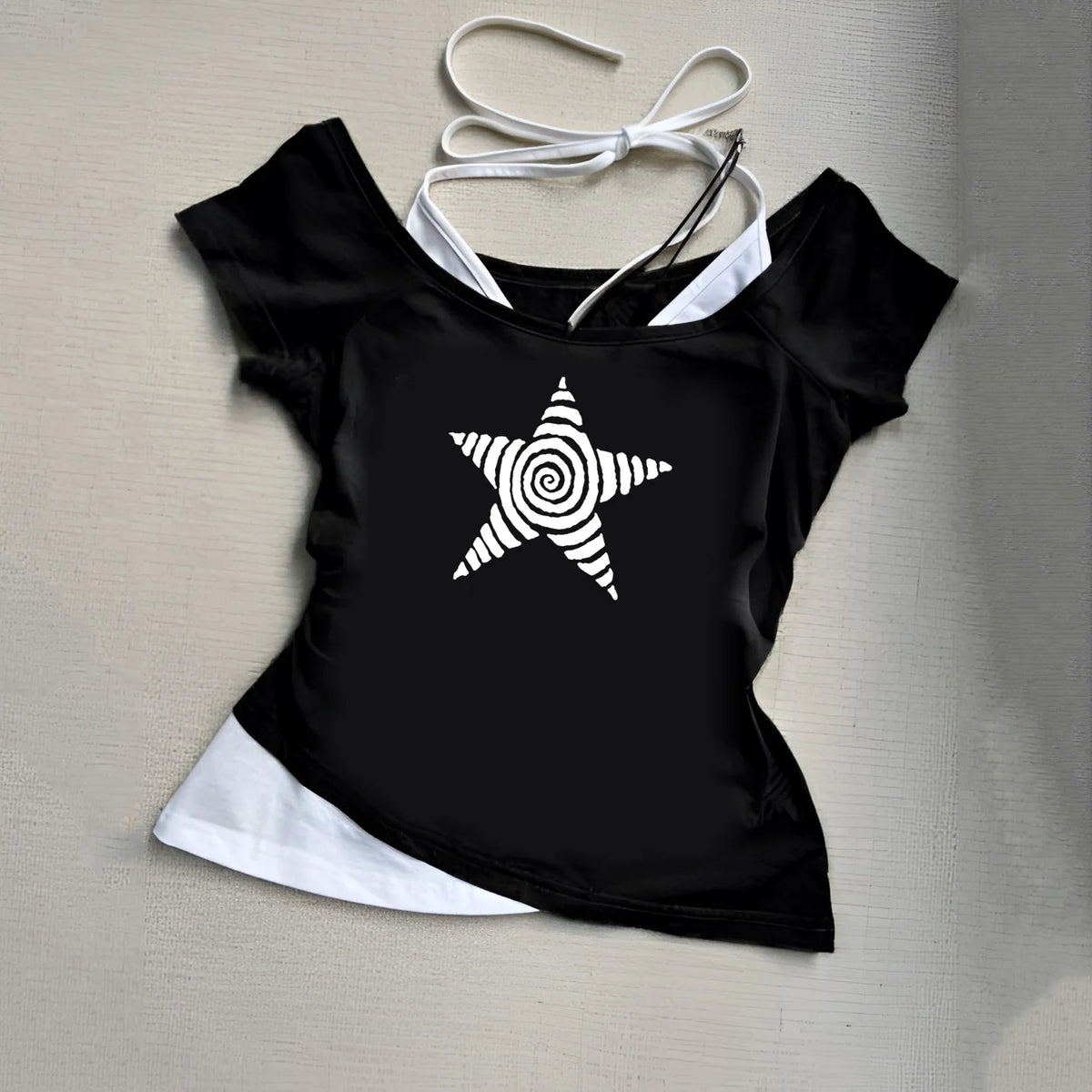 Women's Y2K Harajuku Halter Neck Fake Two-Piece Print T-Shirt