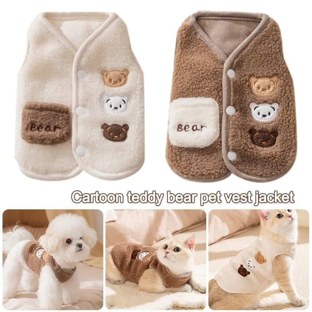 Cartoon Bear Fleece Dog Vest – Warm Windproof Puppy Costume