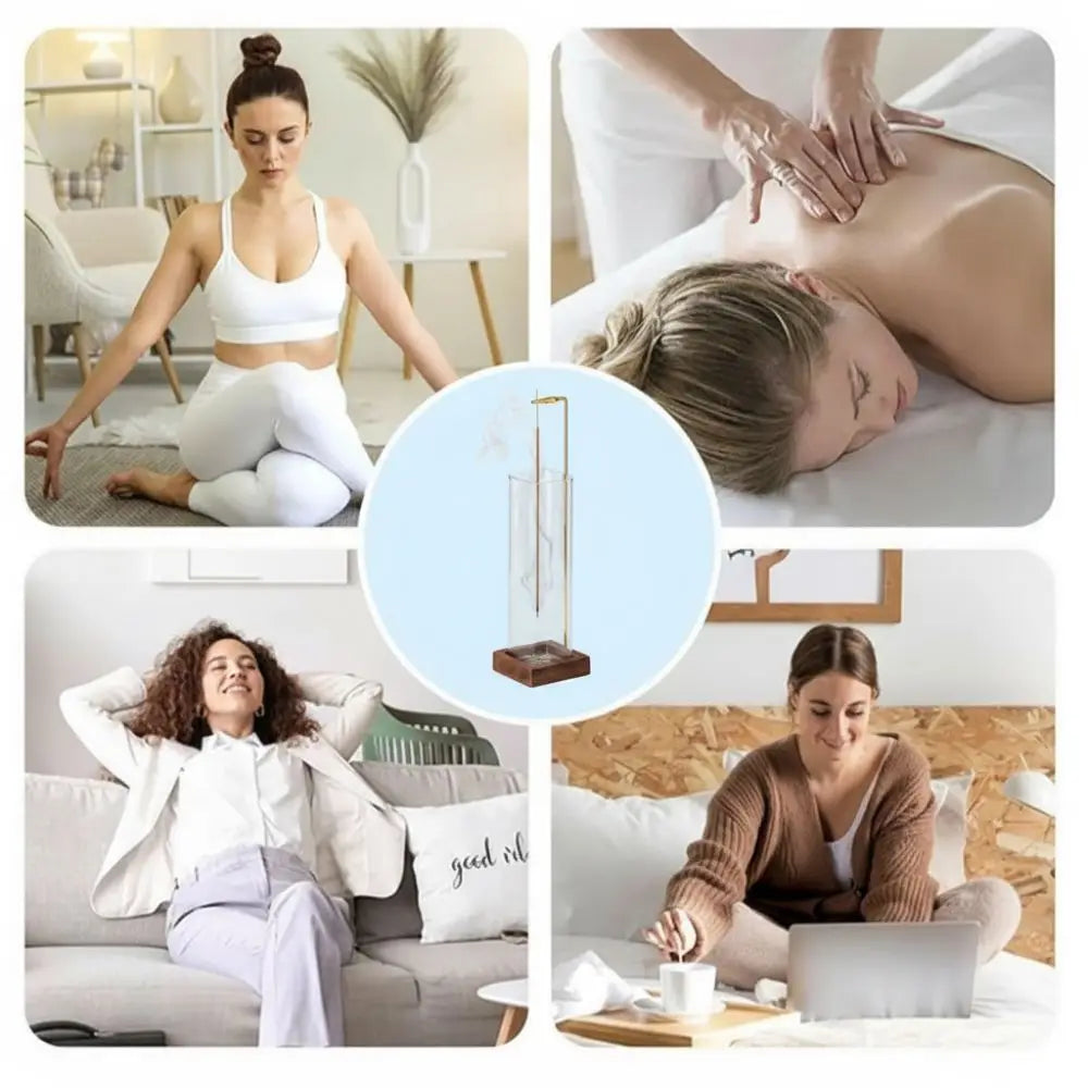 Solid Wood & Glass Incense Stick Holder Burner | Home Décor