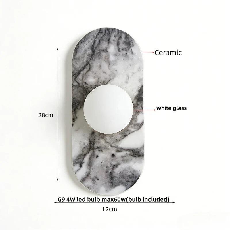 White Marble LED Wall Sconce – Wabi Sabi Stone Wall Lamp