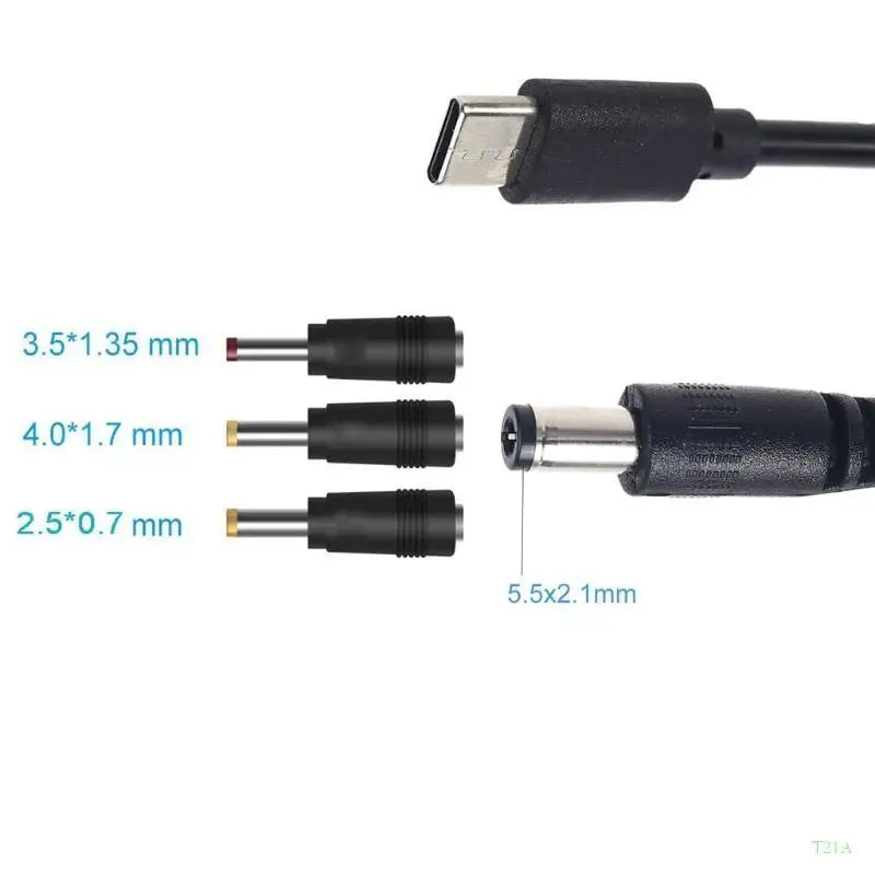 USB-C to 5.5x2.1mm Adjustable Voltage Cable | LED Display 5V–20V