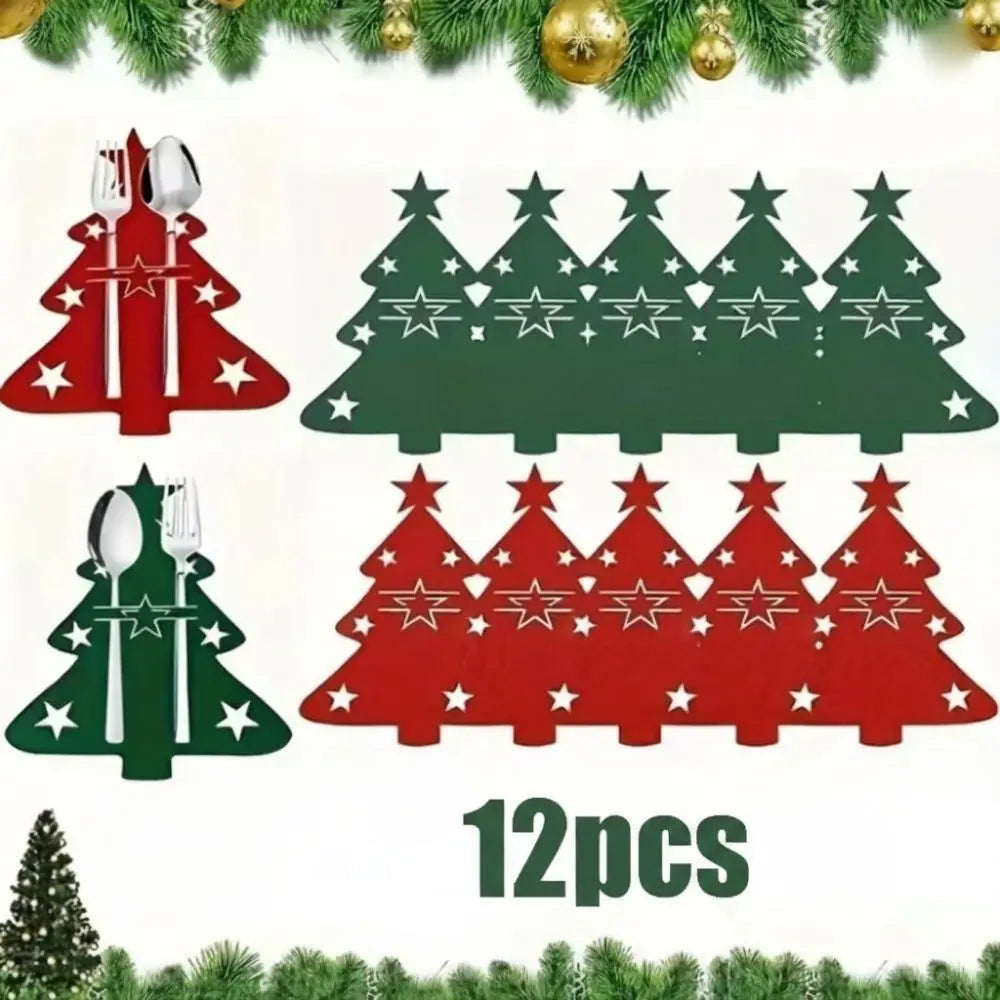 Christmas Felt Cutlery Holders – Tree & Reindeer, 12-Pack