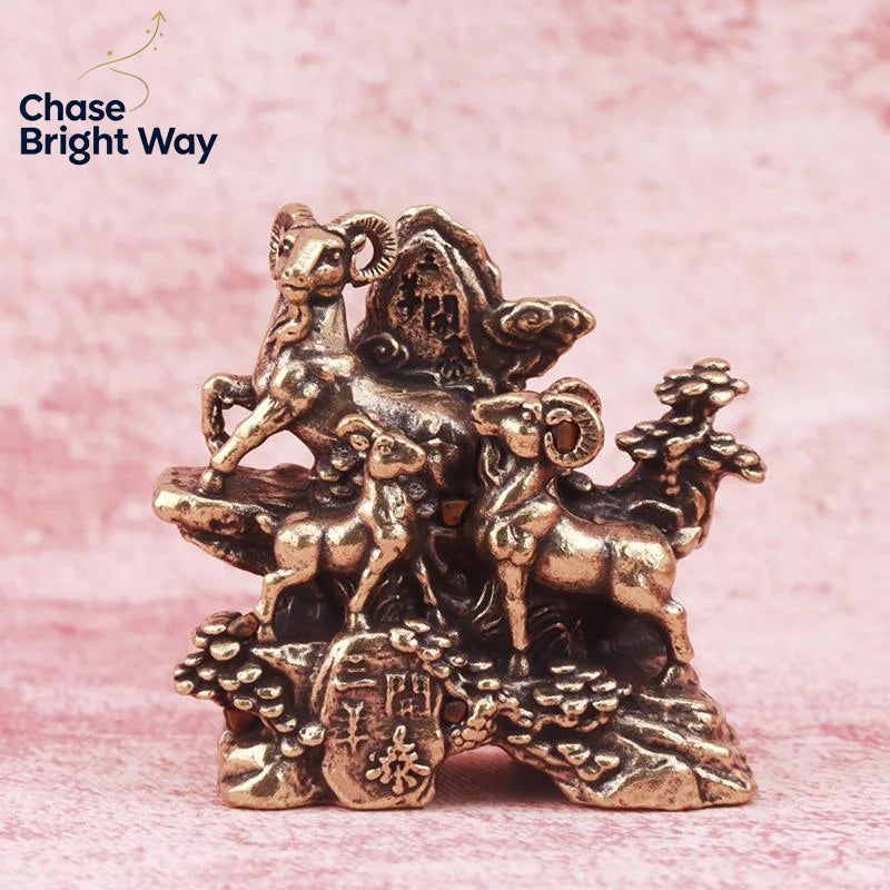 Solid Brass Three Rams Feng Shui Statue – Lucky Home Decor