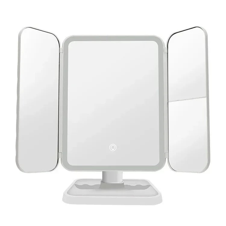 Trifold LED Makeup Mirror – Dimmable 3X/2X/1X Vanity Light