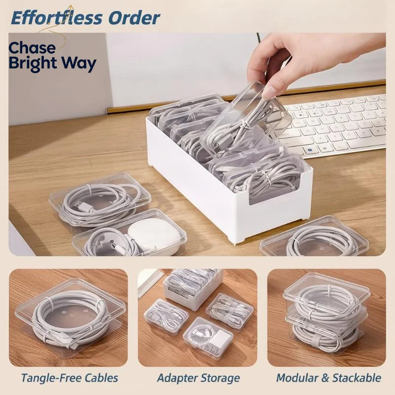 Transparent Multi-Compartment Storage Box for Cables & Accessories