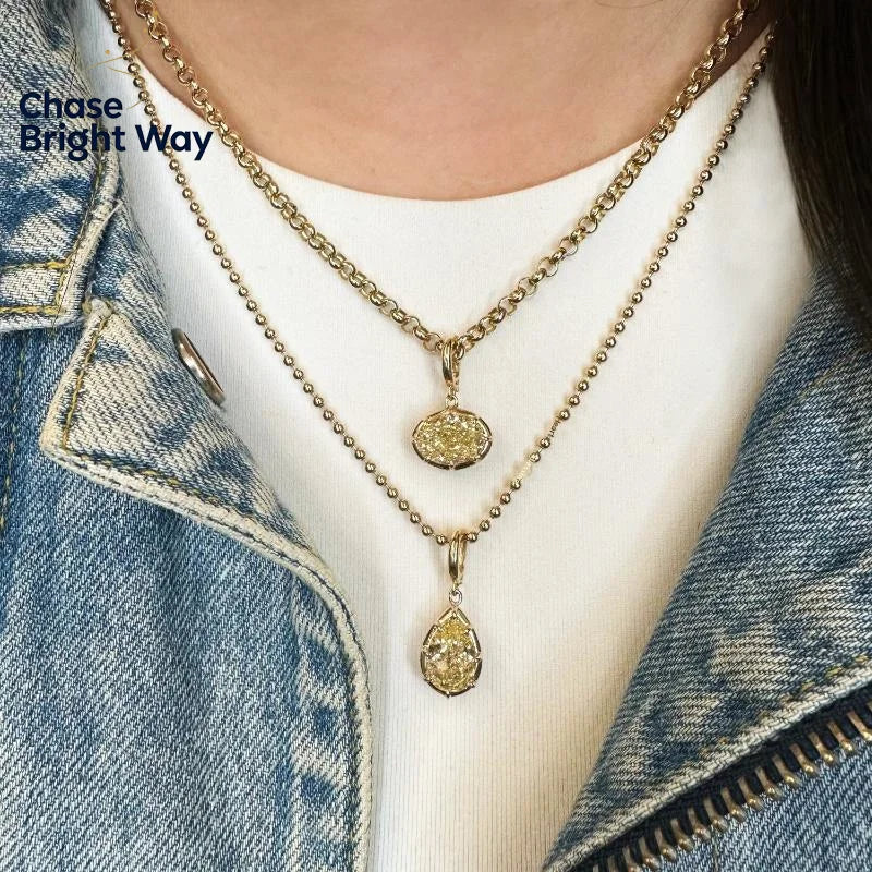 Women's Dainty CZ Pendant Necklace | Mixed Metal Bead Chain