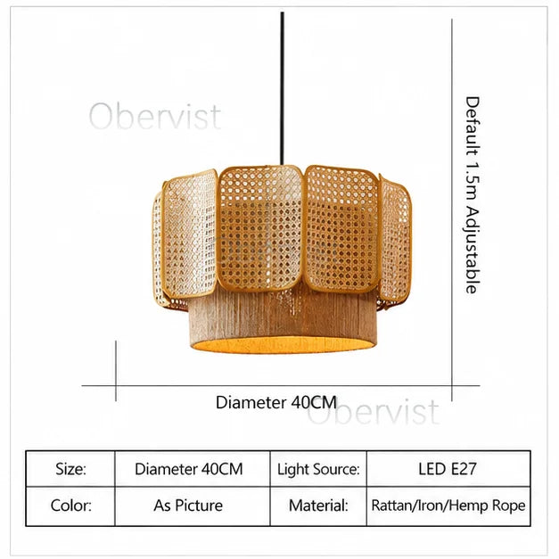 Wabi Sabi Rattan Pendant Light – Boho Hanging Ceiling Lamp