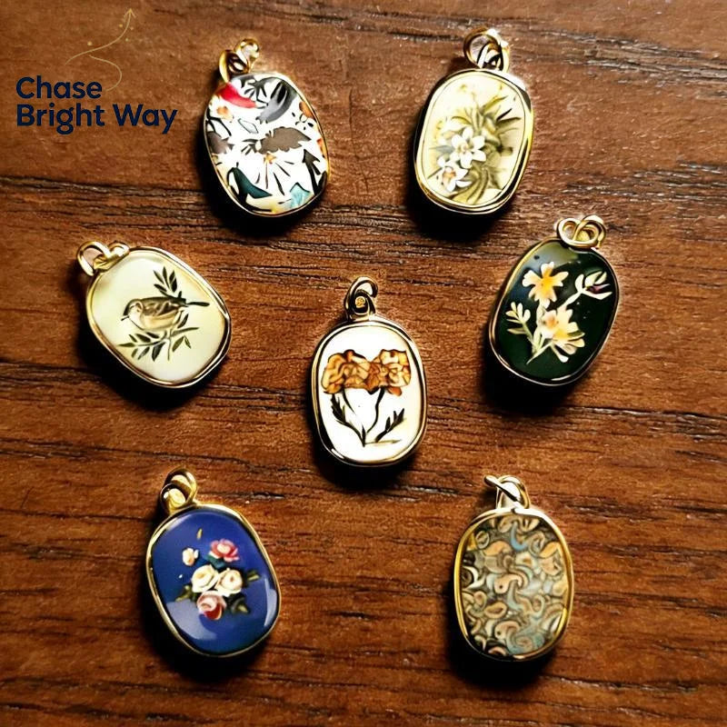 Vintage Oval Enamel Copper Pendants – DIY Jewelry Charms