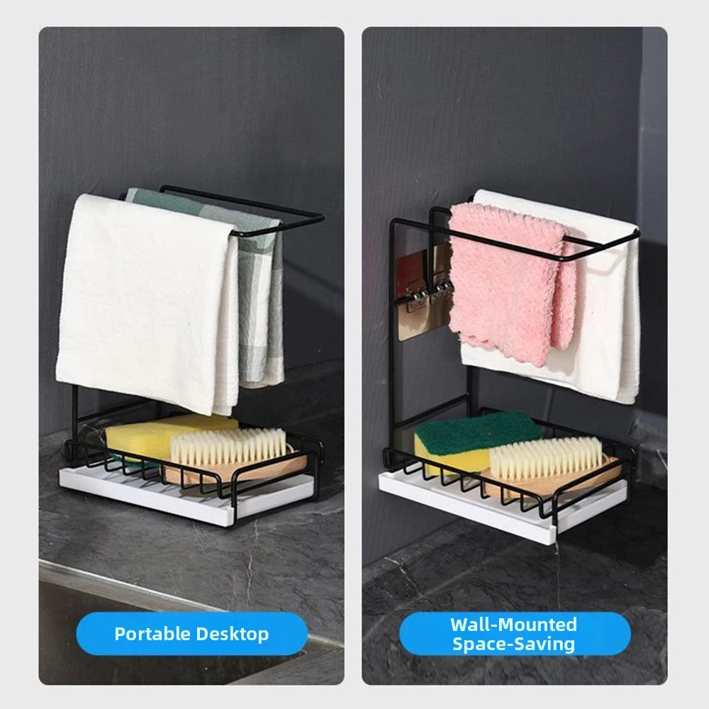 Wall-Mounted Cloth & Sponge Rack – Punch-Free Kitchen Shelf