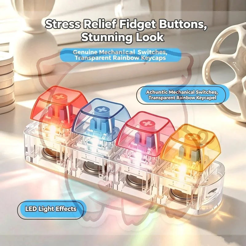 Mechanical Keyboard Fidget Keychain – LED Light-Up Press Toy