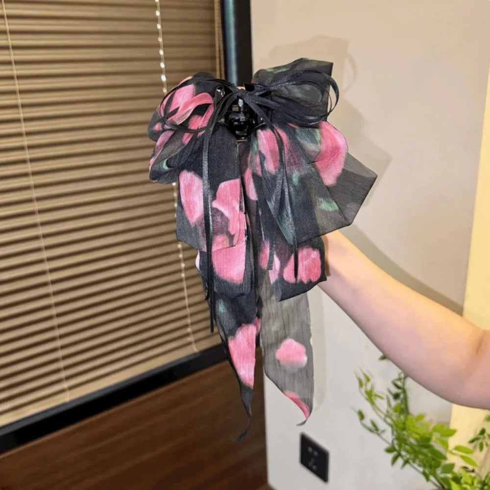 Volumizing Chiffon Hair Claw Clip – Floral Bow Korean Style