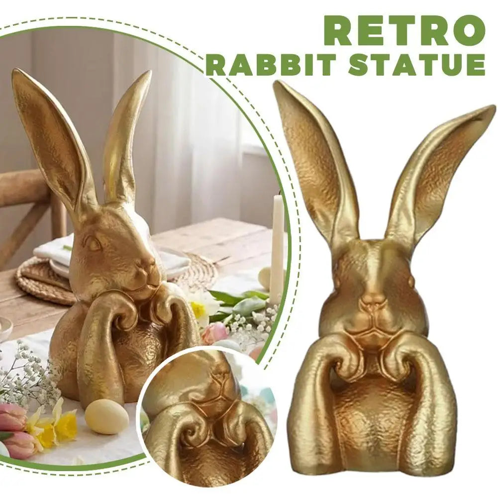 Vintage Gold Resin Bunny Statue | Easter Spring Home Decor