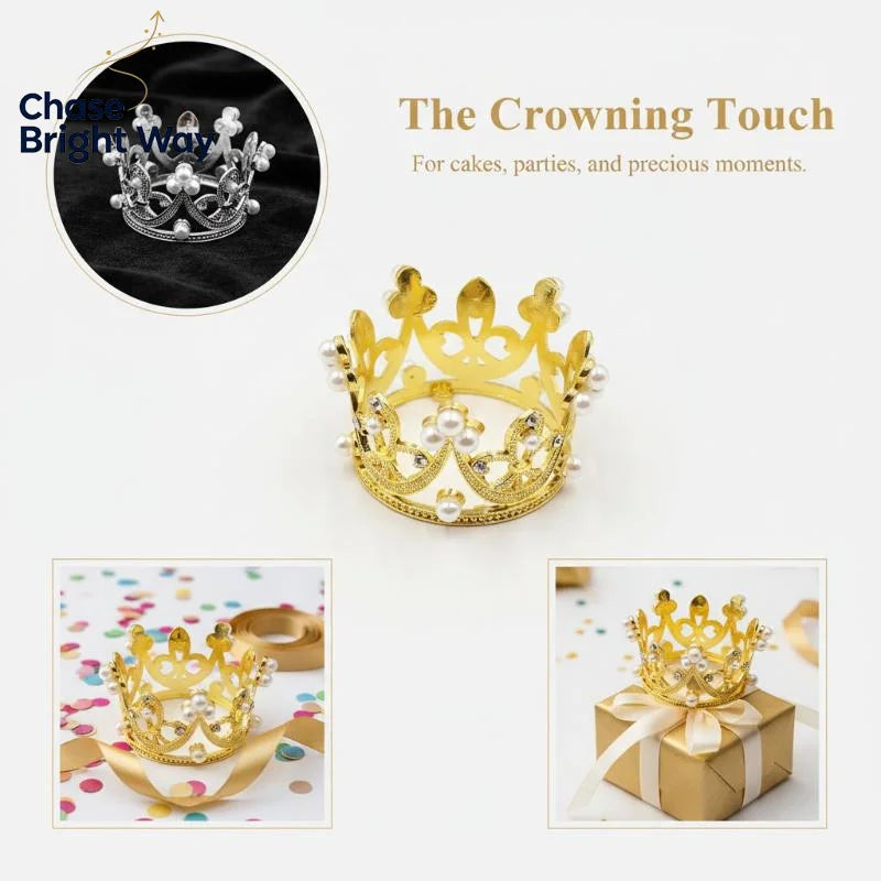 Pearl Crown Cake Topper – Gold Princess Tiara Hair Ornament