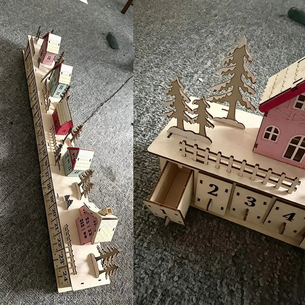 Wooden Christmas Advent Calendar – 24 Drawers & LED Lights