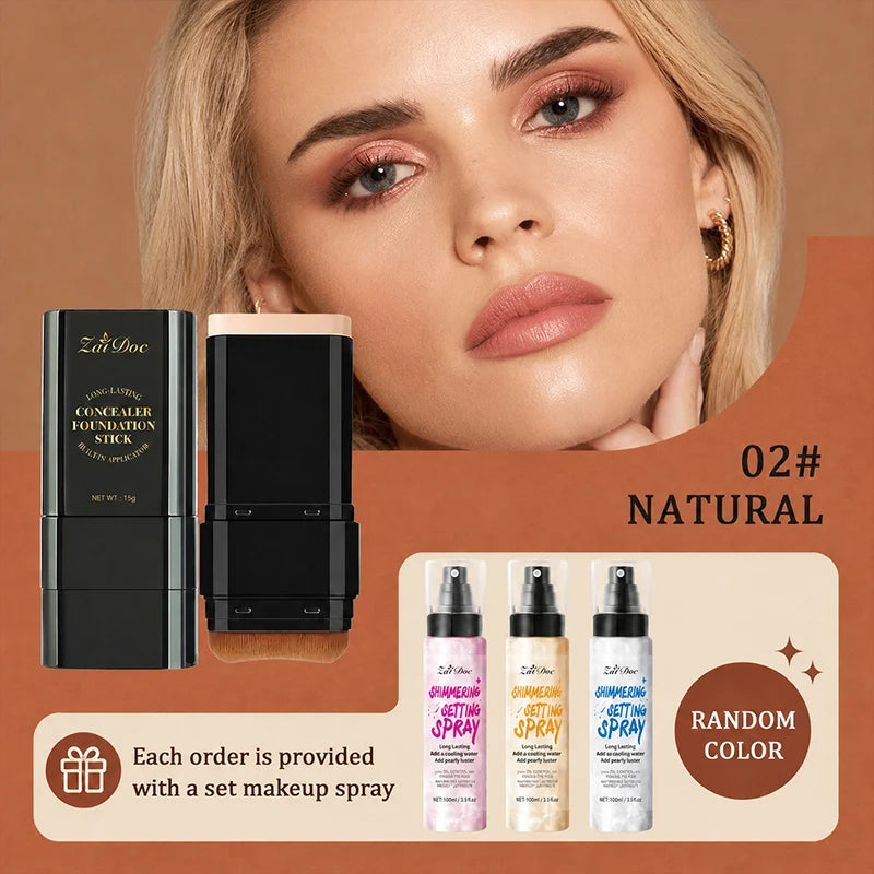 ZaiDoc 2-in-1 Concealer Foundation Stick | 7 Shades + Setting Spray