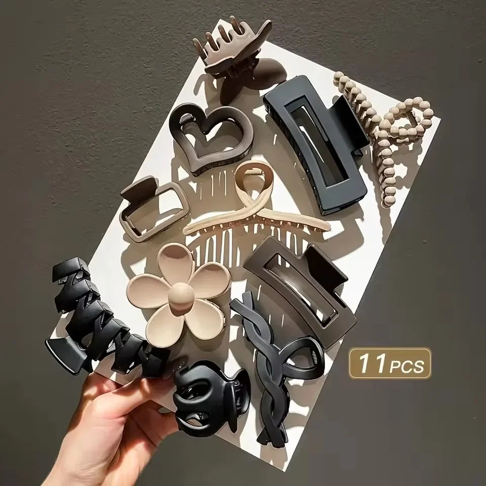 11-Piece Frosted Hair Clip Set – Shark Claw & Butterfly Clips