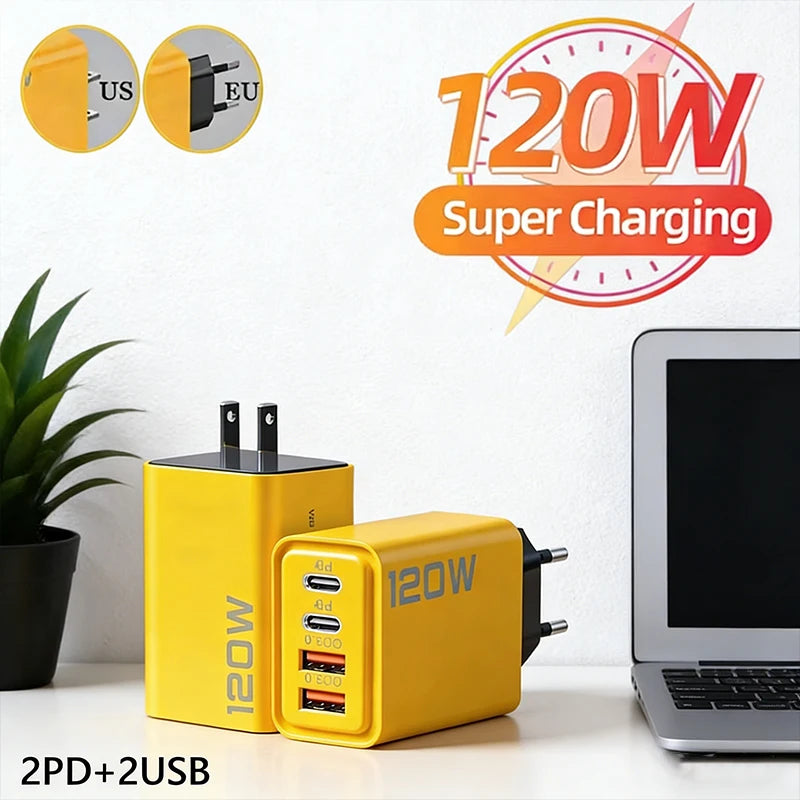 4-Port 120W USB-C PD & QC 3.0 Fast Charging Wall Adapter