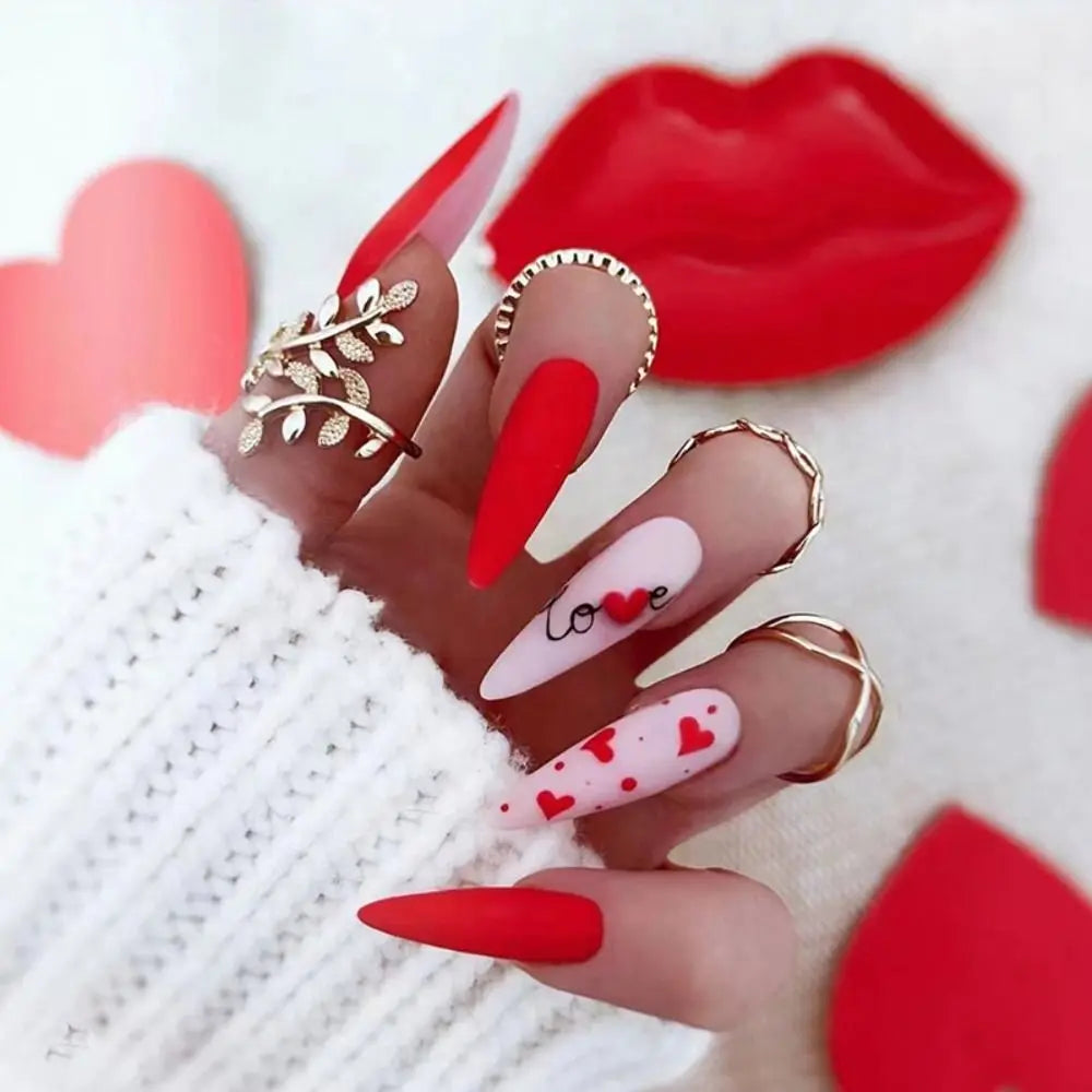 Long Stiletto Press-On Nails – French Aurora Heart Tips 24pc
