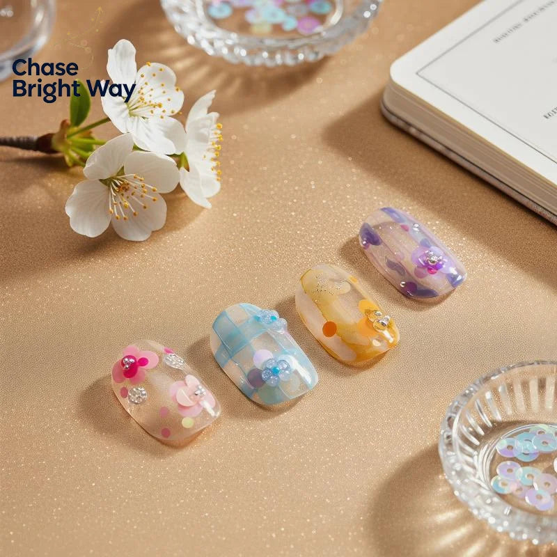 12-Grid Nail Glitter Set – Circular & Flower Sequins for DIY