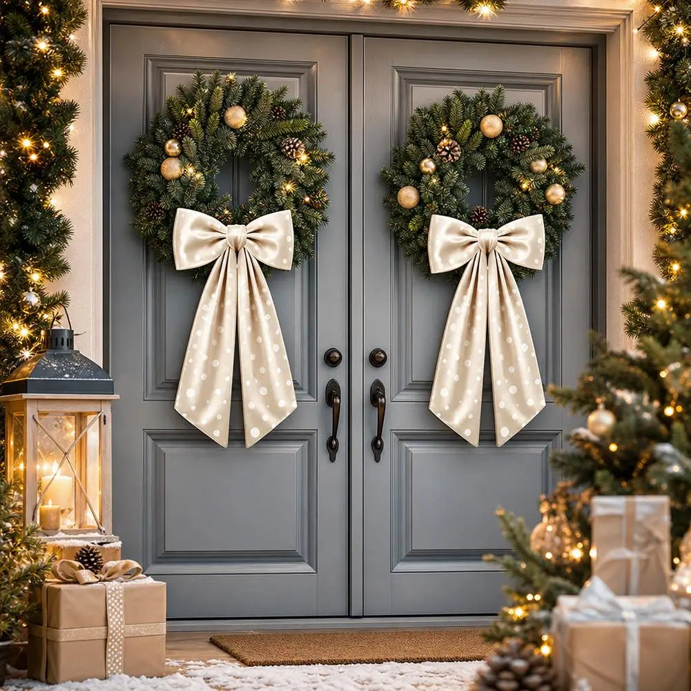 Satin Christmas Wreath Sash | Polka Dot Holiday Ribbon Bow