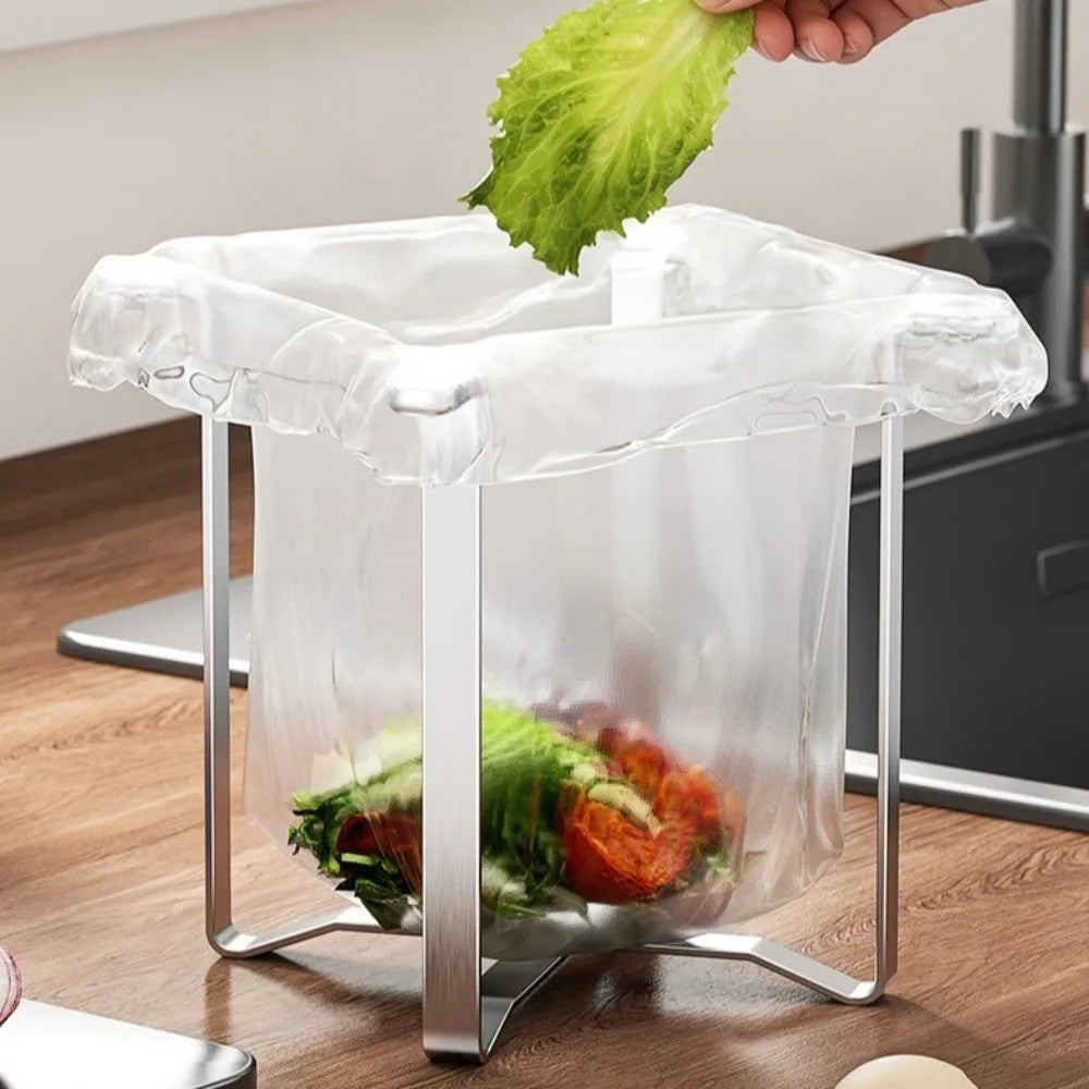 Stainless Steel Foldable Trash Bag Holder | Kitchen Stand