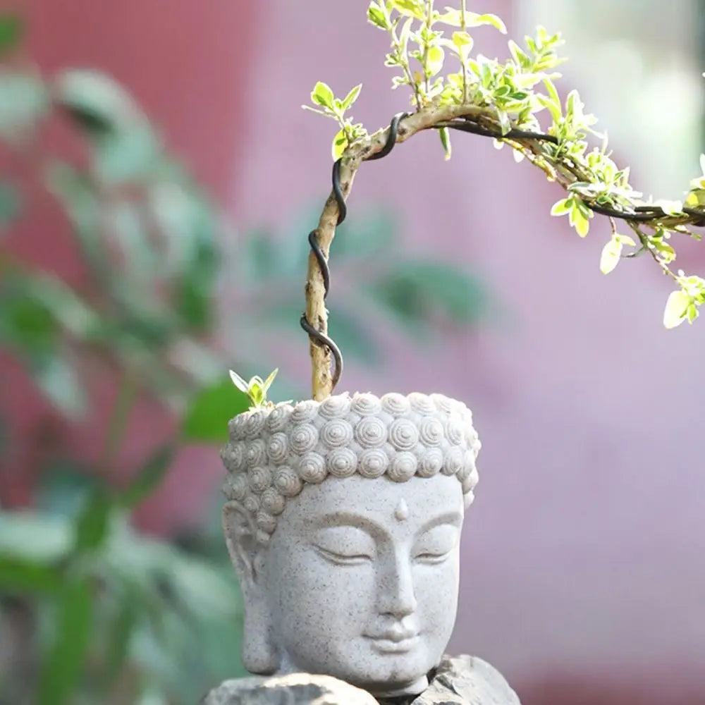 Resin Buddha Head Planter with Drainage Hole | Desktop Statue Pot