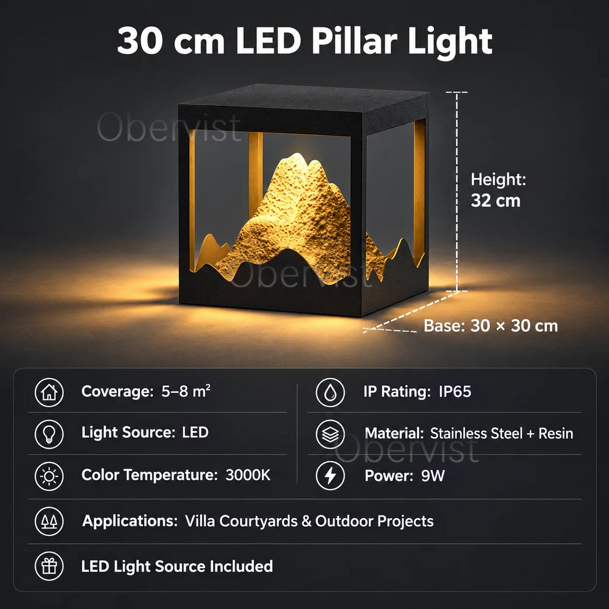 Obervist LED Outdoor Pillar Light – Mountain Design Post Lamp