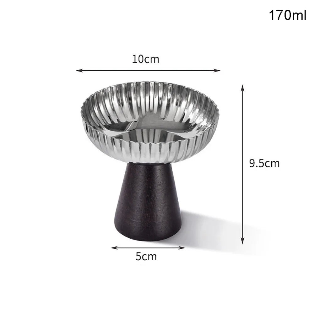 Stainless Steel Ice Cream Cup with Wooden Base | Dessert Bowl