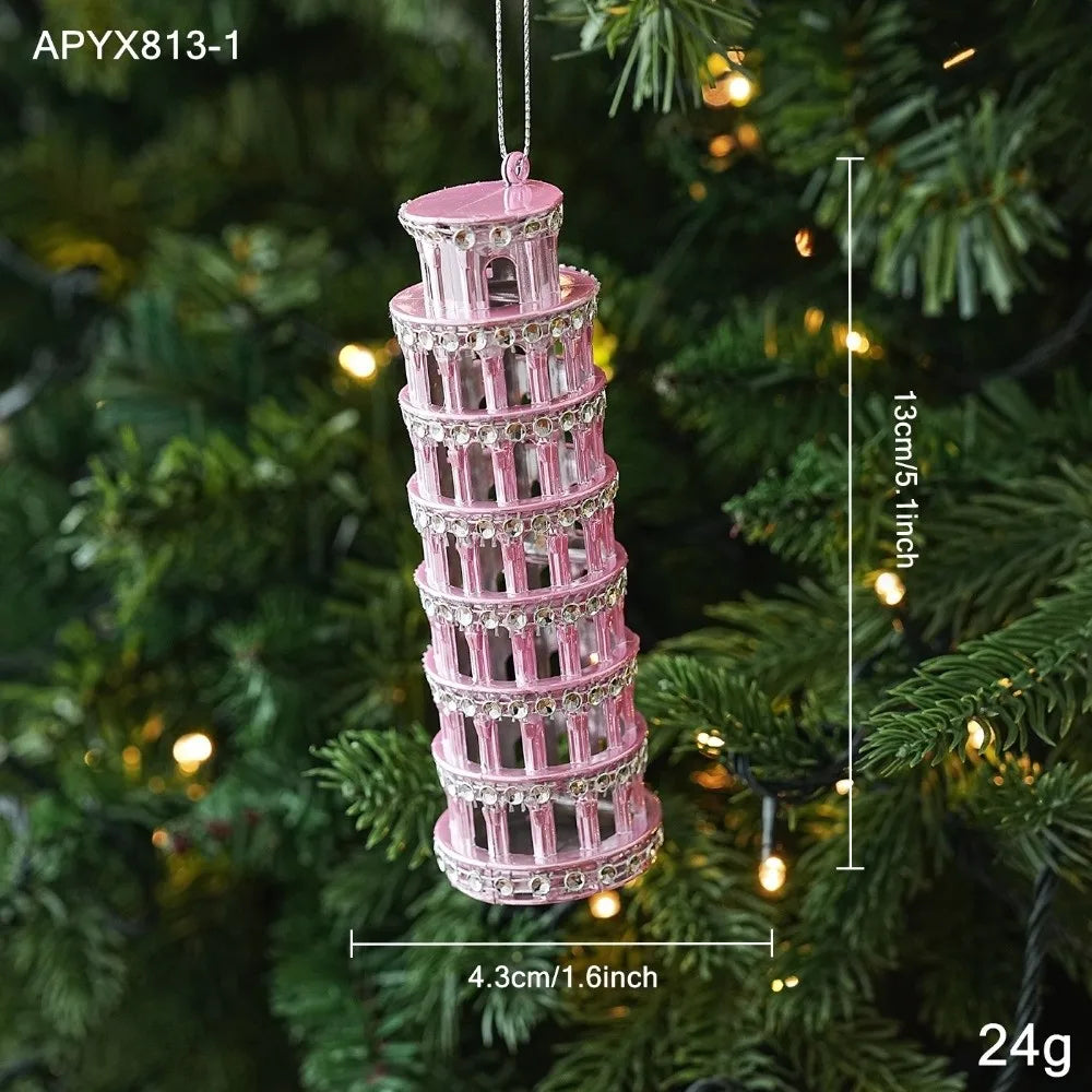Pink Glitter Christmas Ornaments – Assorted Novelty Shapes