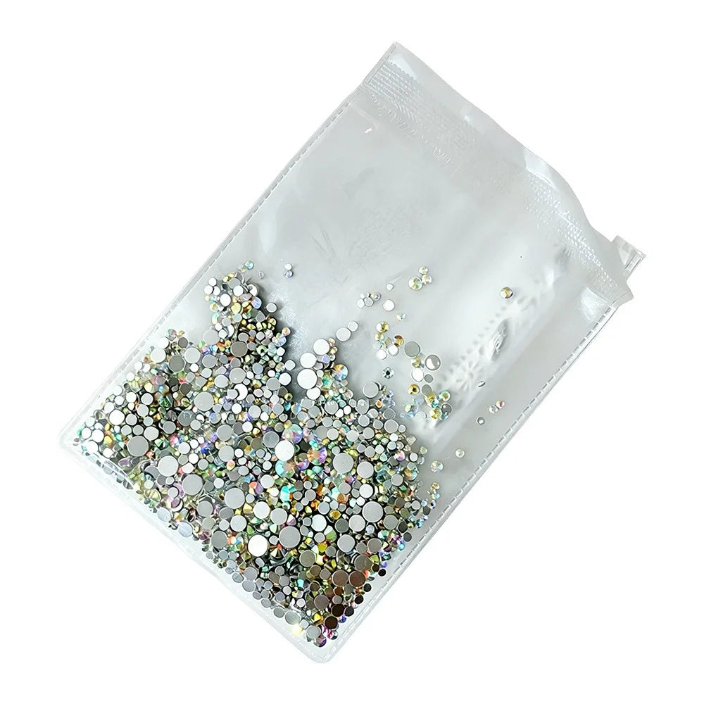 1440-Piece Glass Nail Rhinestones – Flat Back AB Gems